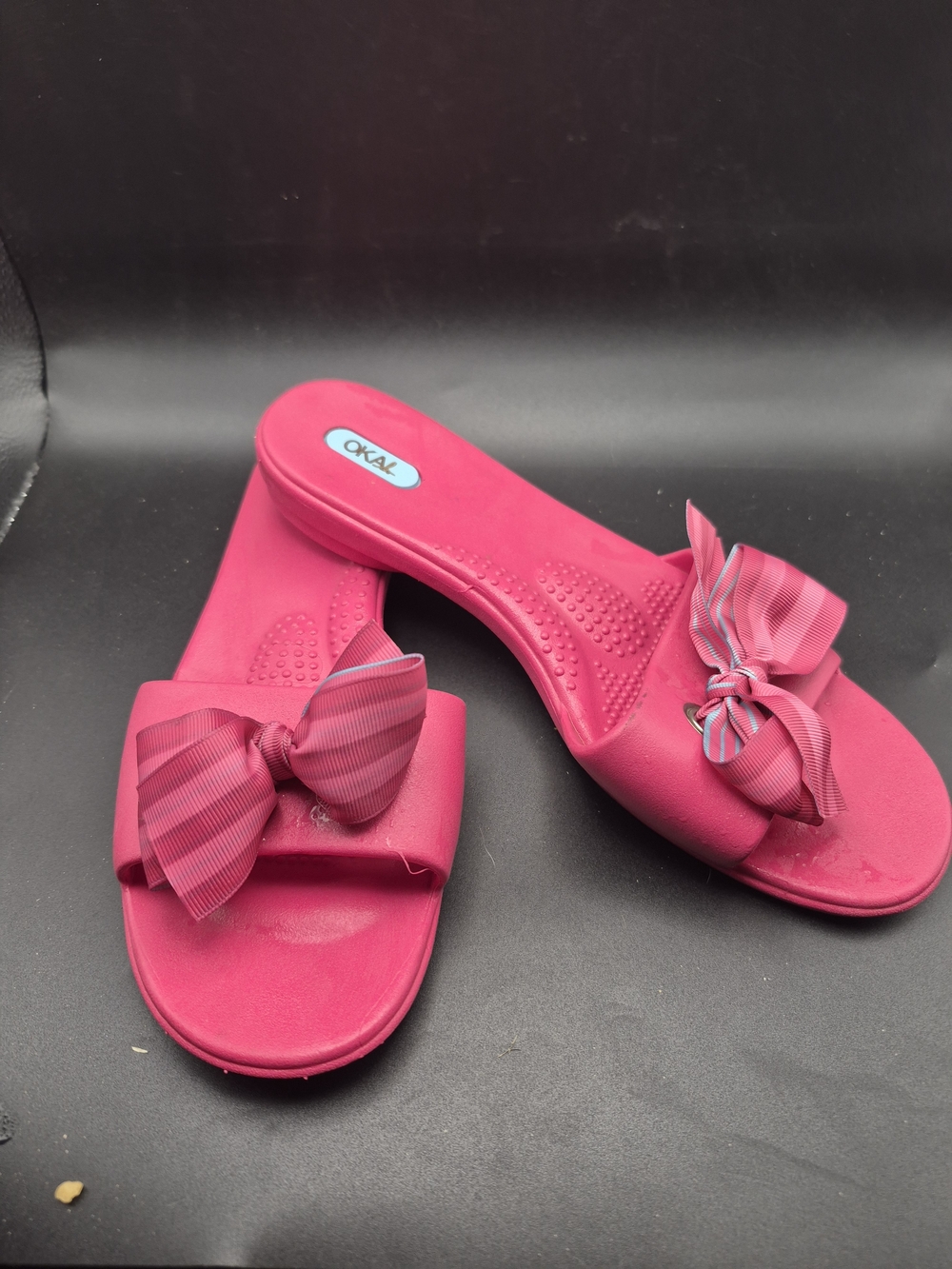 OkAL Women's Hot Pink Bow Slide Sandals